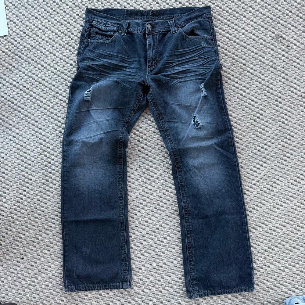 vintage 2000s y2k Xtreme Couture leather patch cross jeans - Picture 4 of 5